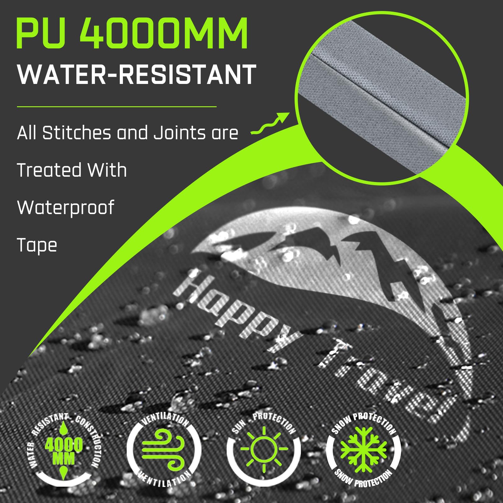HAPPY TRAVEL poles stakes and ropes detail for sturdy weather anchoring
