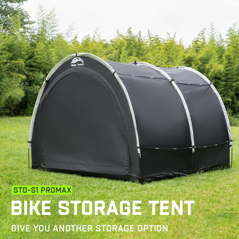 HAPPY TRAVEL outdoor shed in rain illustrating waterproof protection