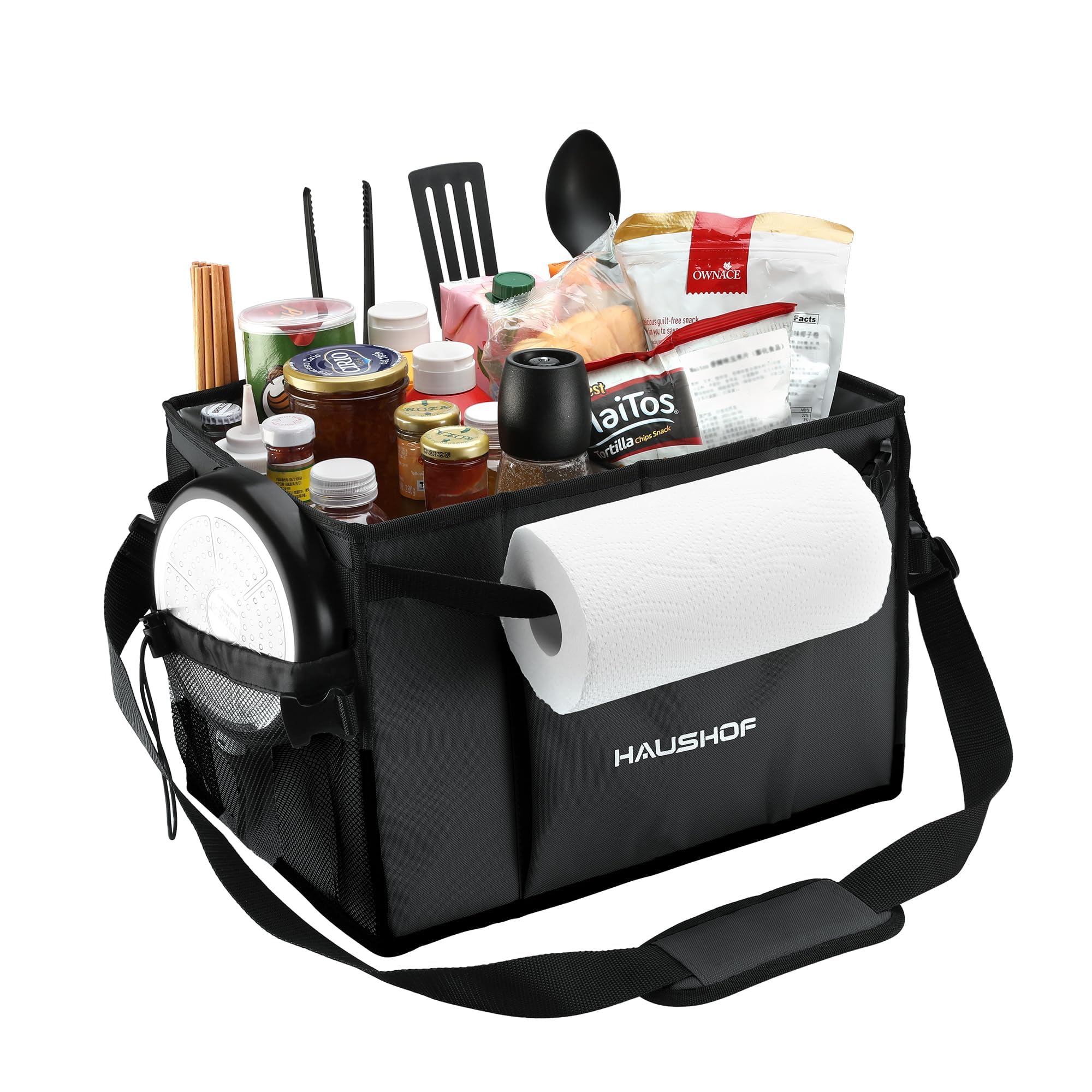 HAUSHOF front view caddy holding condiments and bottles for organized grilling