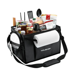 HAUSHOF front view caddy holding condiments and bottles for organized grilling
