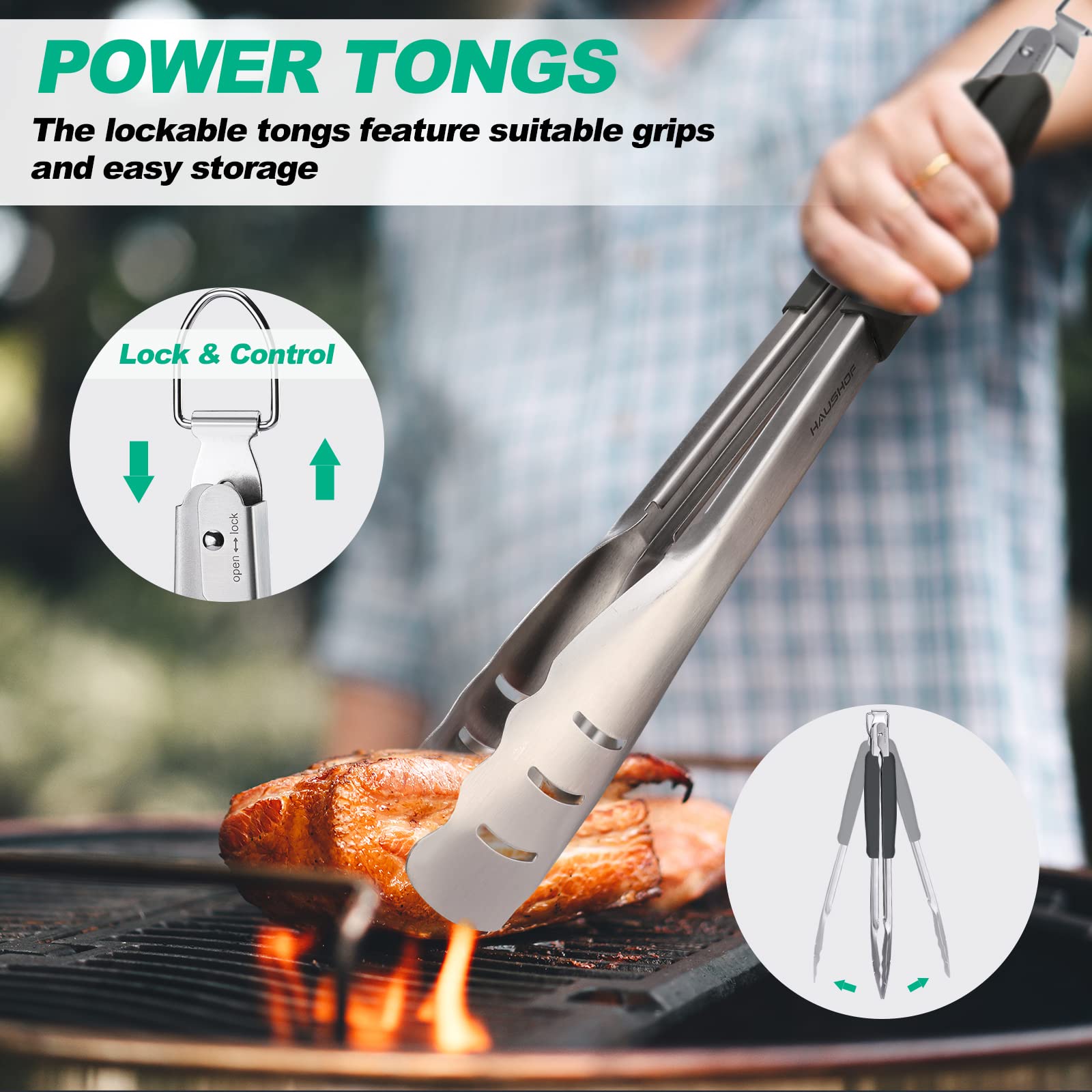 HAUSHOF tongs locked position demonstrating compact storage and safety