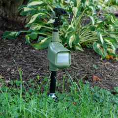 HAVAHART spraying water burst interrupting an approaching animal showing effective animal deterrent