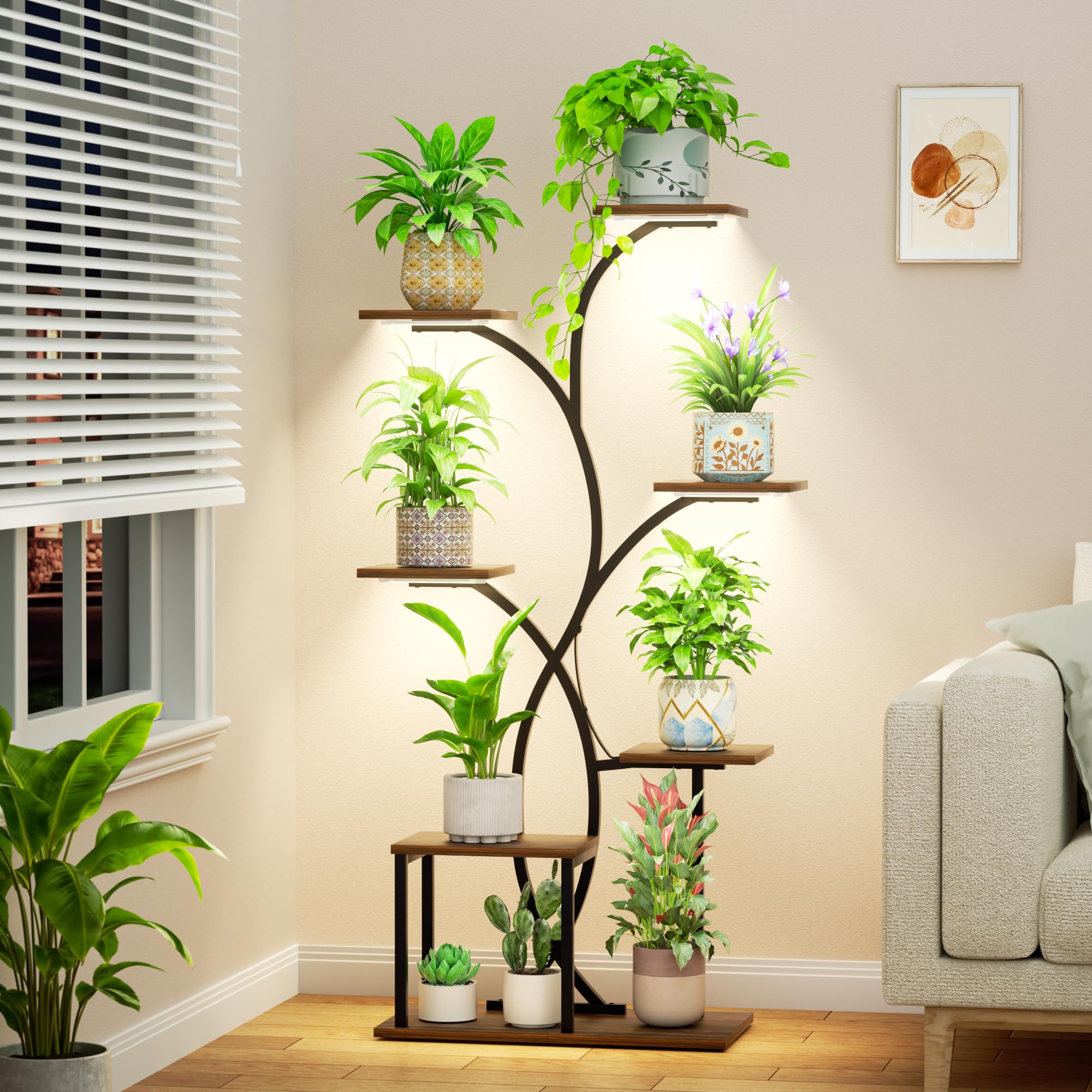 HAVLOTII front view of 52-inch plant stand showing full setup and organization benefits