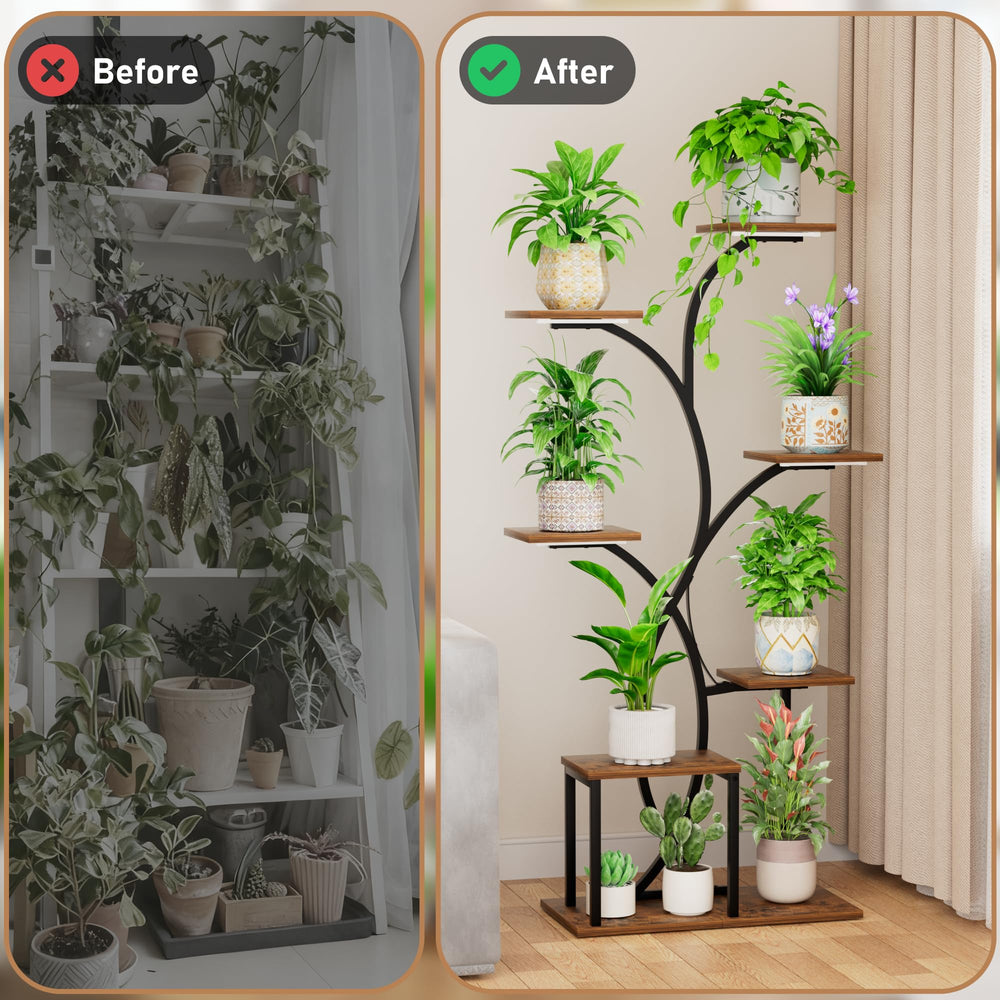 HAVLOTII plant stand staged in living room enhancing decor and saving floor space