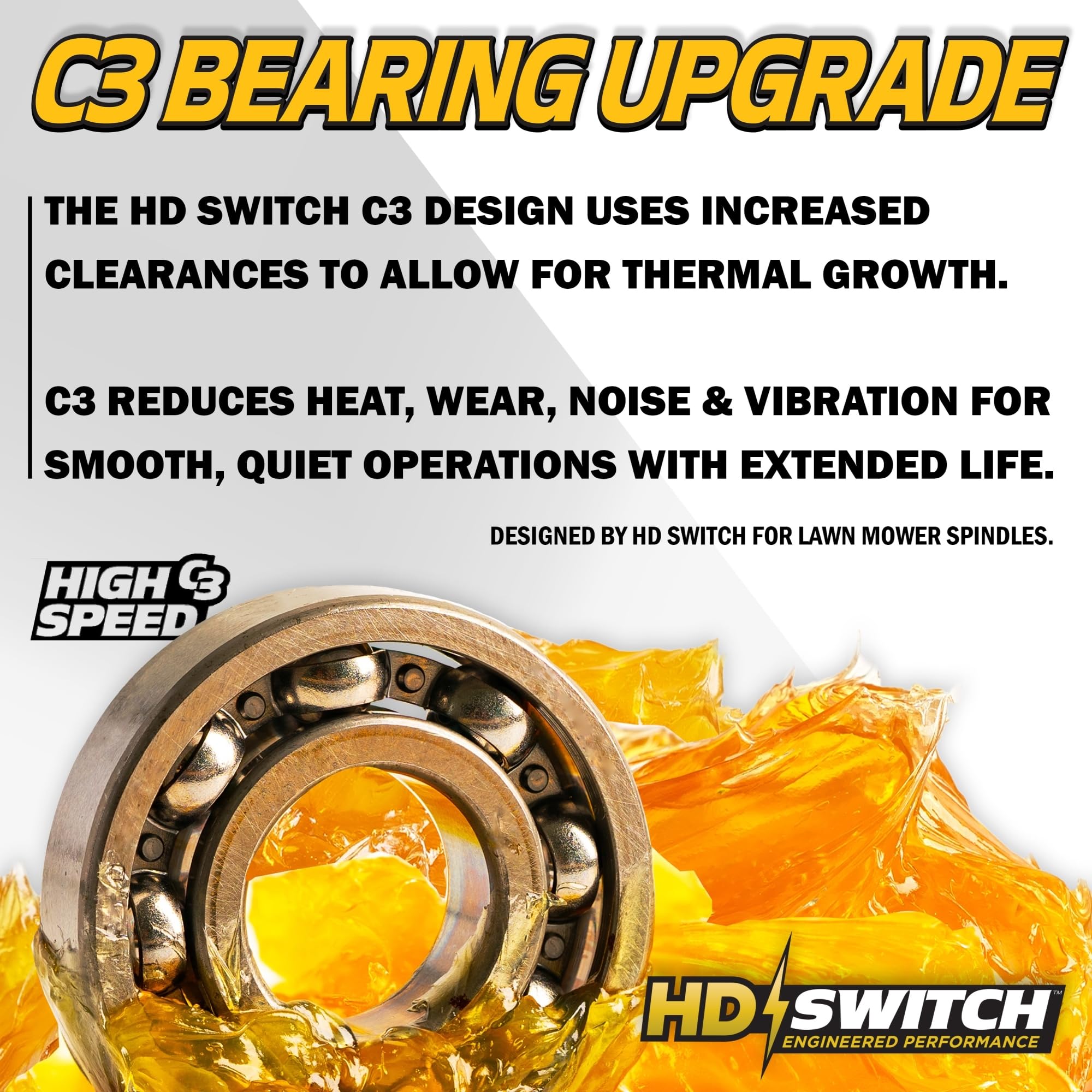 HD Switch bearing installed on a spindle demonstrating reduced vibration benefit