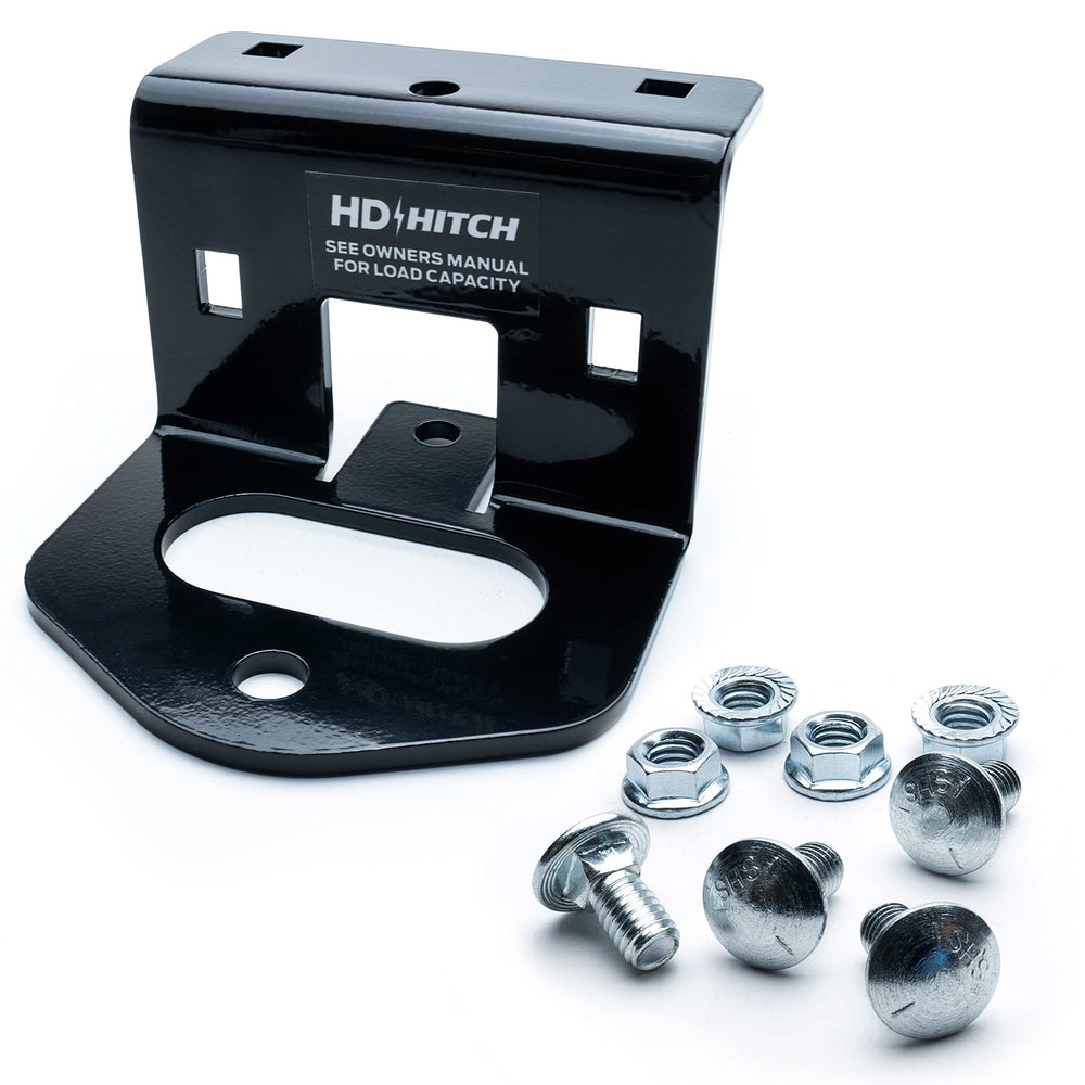 HD Switch front view of tow hitch showing mounting holes and finish benefits