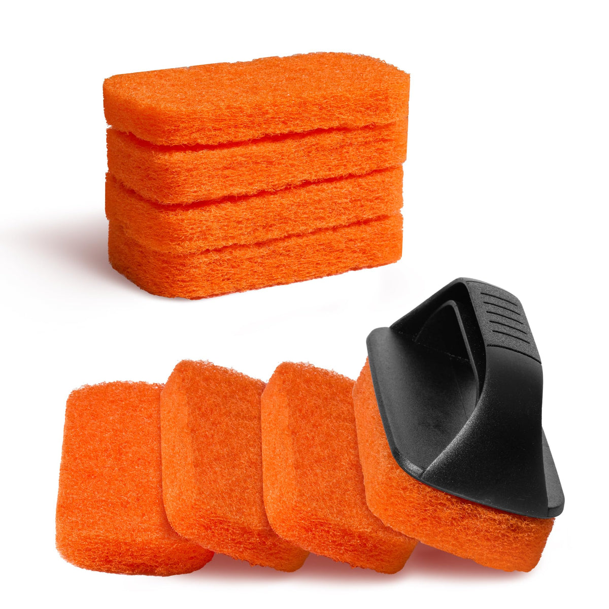 HE-SANQI front packaging showing the full 9-piece griddle cleaning kit and benefits