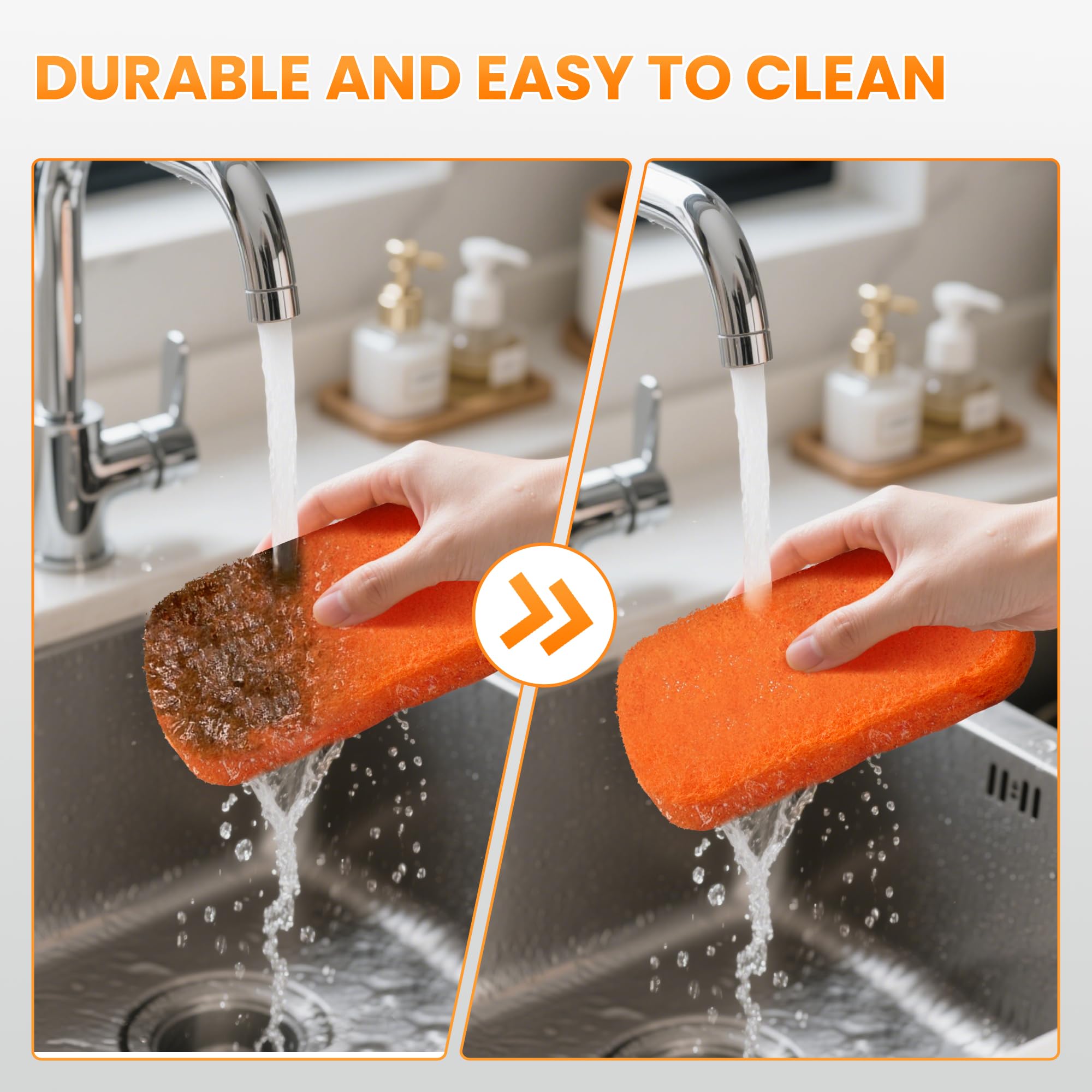 HE-SANQI stacked scouring pads showing durable thickness and reusable design