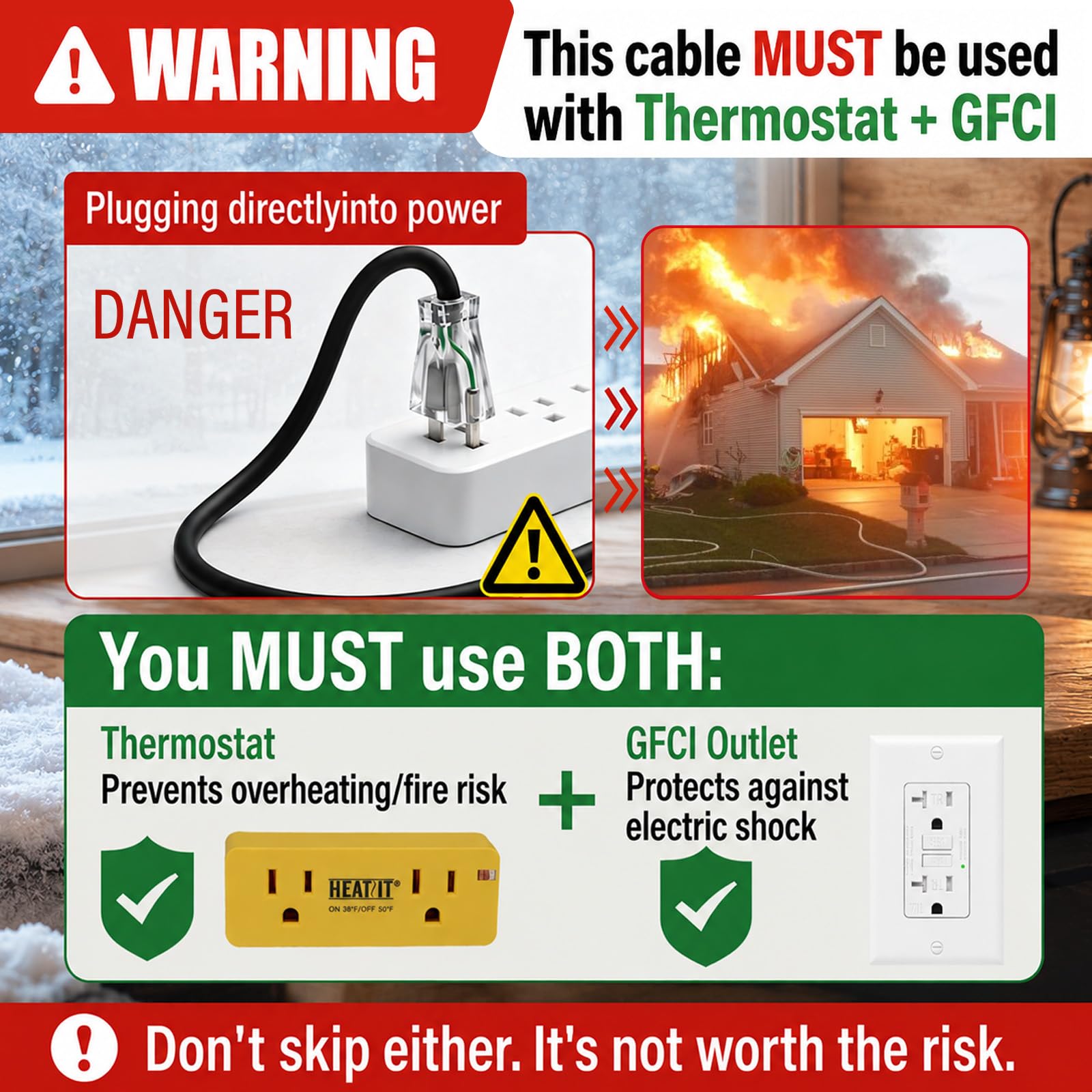 HEATIT cable close-up showing XLPE insulation and durable weather jacket benefit