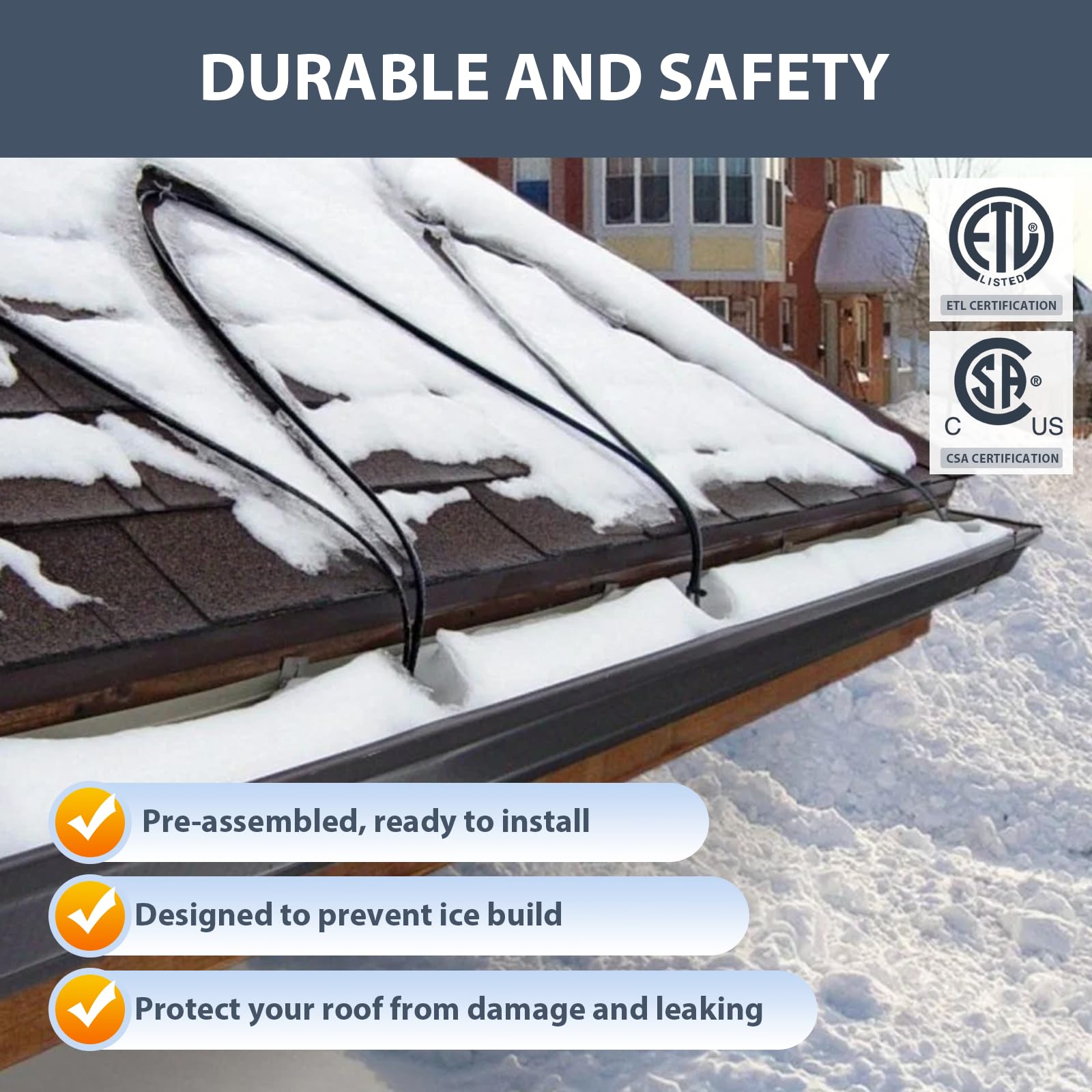 HEATIT cable run along roof eave reducing ice dam formation effectively