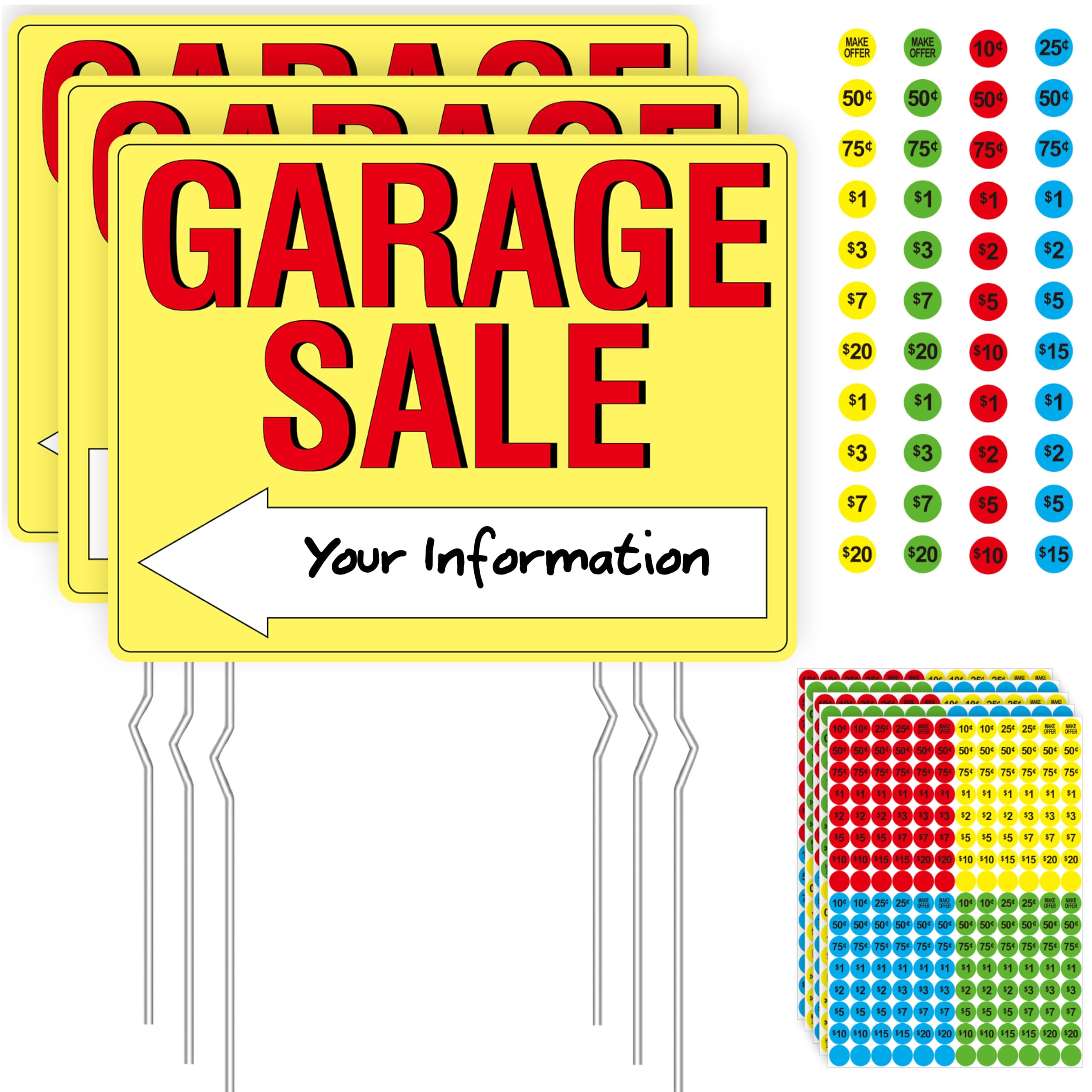 Hebayy garage sale sign front view showing bold text and arrow for better visibility