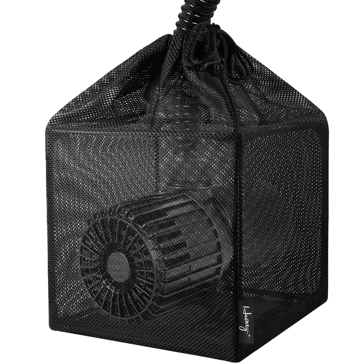 Hecaty front view of pond filter bag showing protective frame and fit benefit