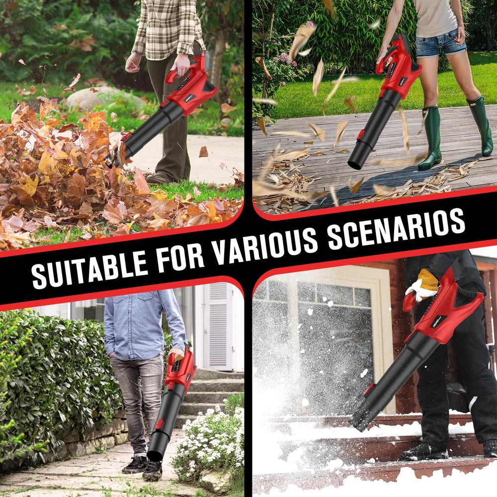 HEINPRO in use blowing leaves from a driveway for fast outdoor cleanup