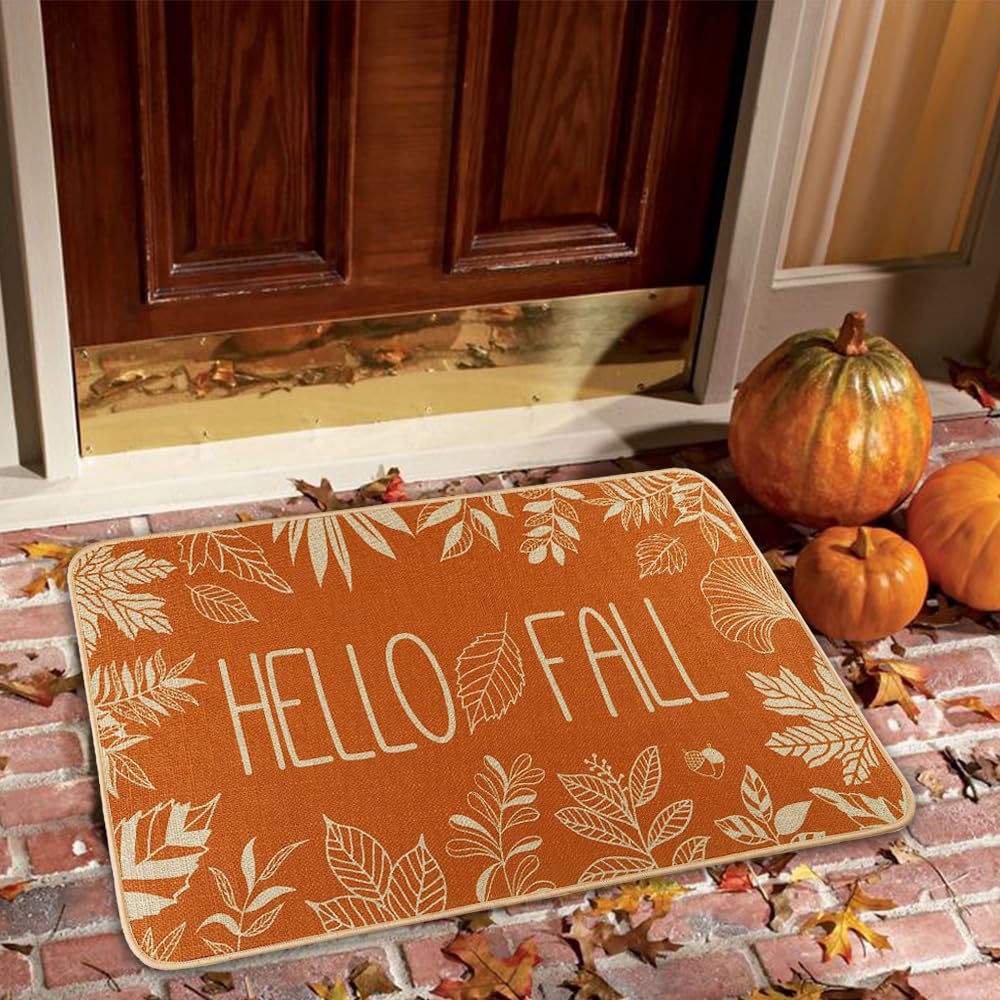 Heirloom Haven close-up of printed maple-leaf texture showing durable burlap surface benefit dirt scraping