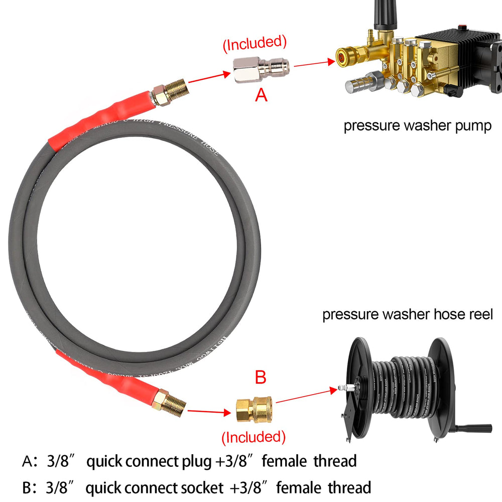 Heliwoo hose beside ruler showing 5ft length for reel compatibility