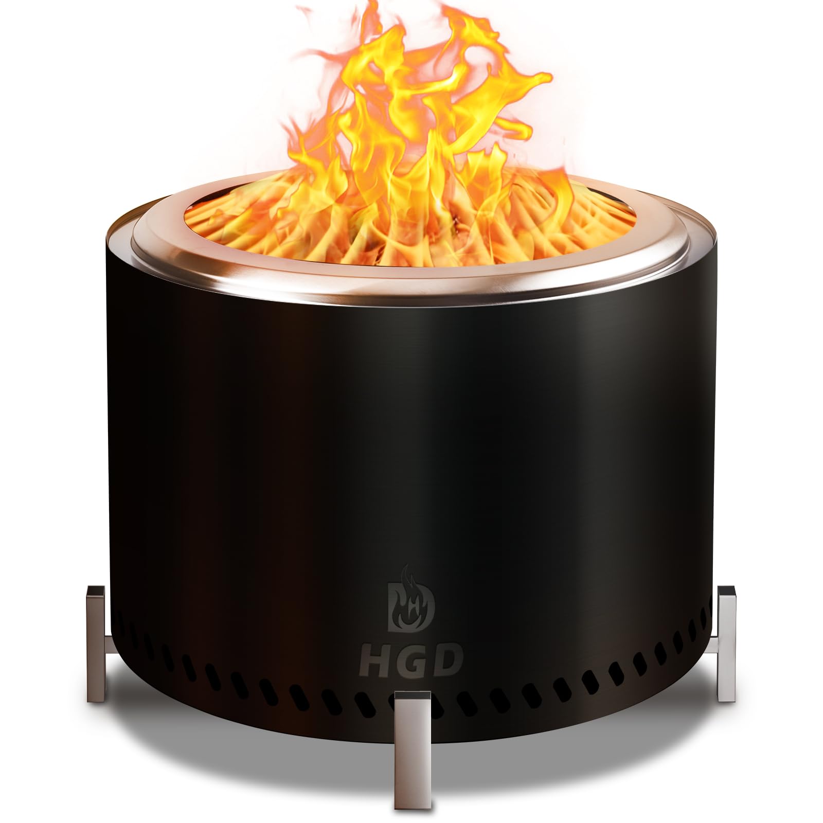 HGD front view of firepit showing clean design and stable stand benefit