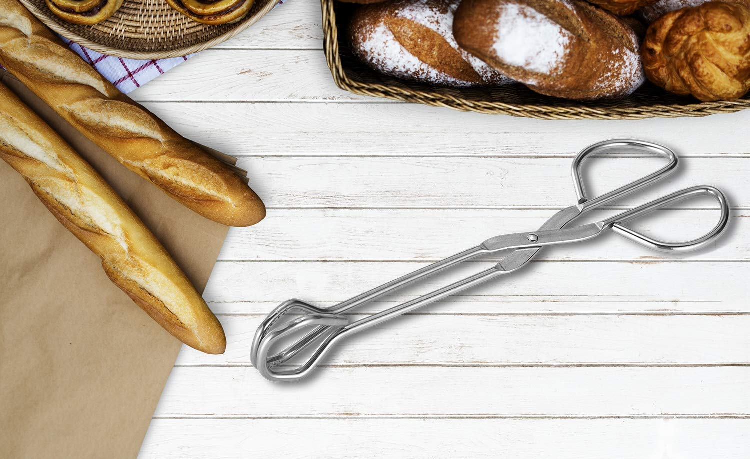 Hiash tongs beside a ruler illustrating 9.45 and 11.42 inch sizes for scale and reach