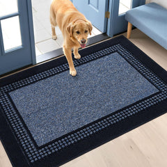 hicorfe front view blue doormat showing welcoming entry and dirt-trapping benefit