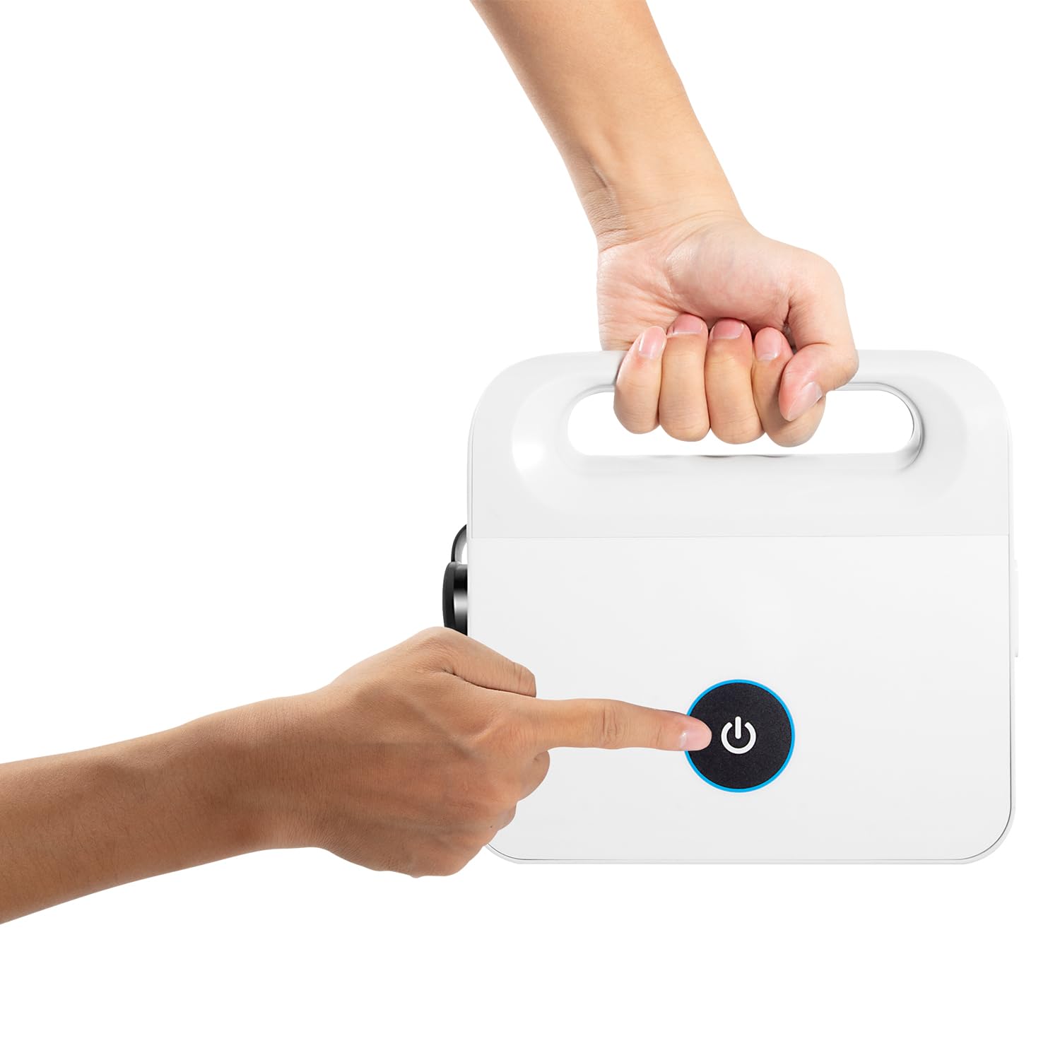 Hihitomorrow power supply held in hand for scale showing compact, serviceable size