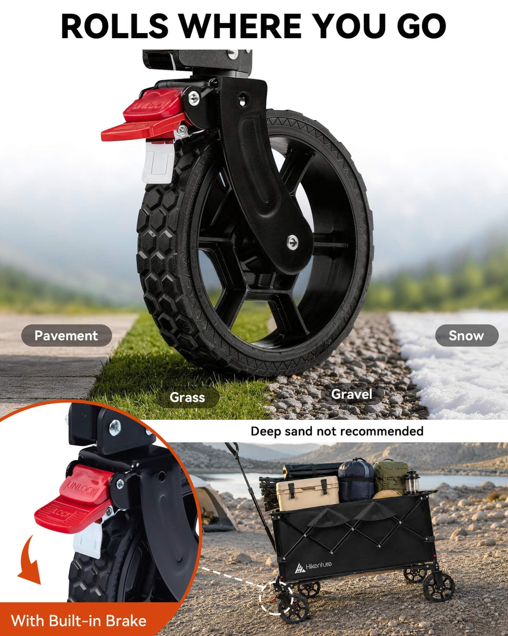 Hikenture used in camping setup transporting tents and coolers