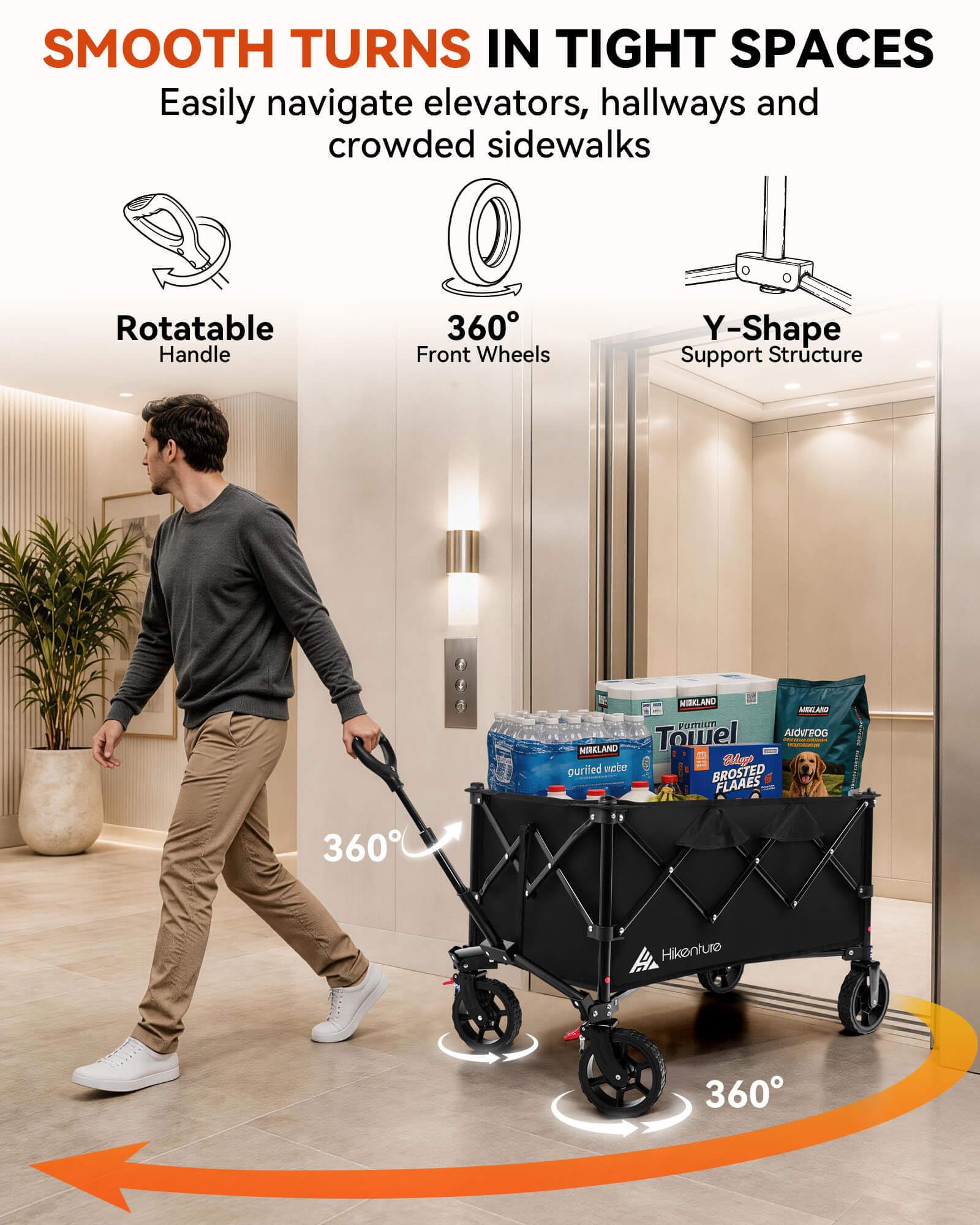 Hikenture loaded with groceries showing large 150 L capacity