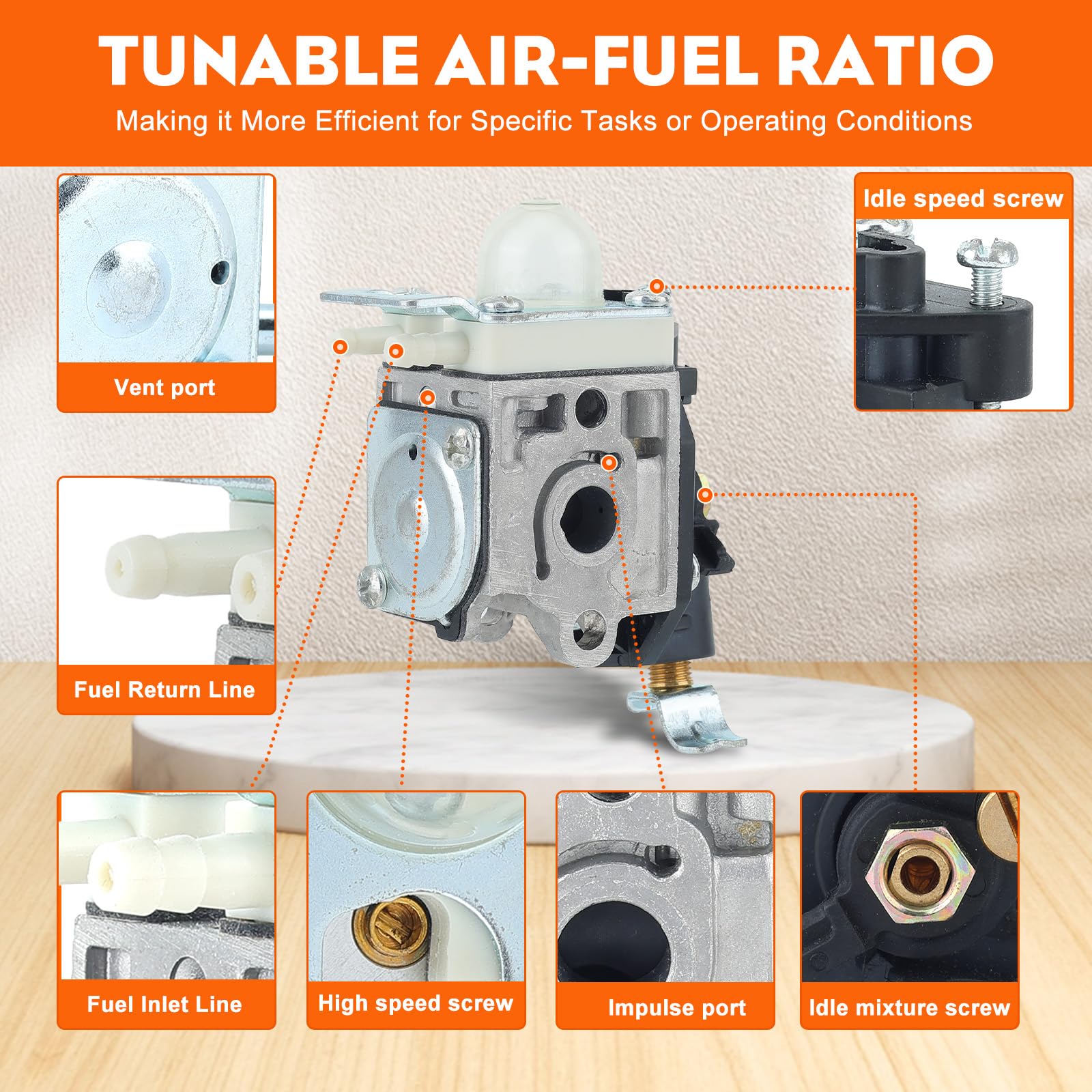 Hipa carburetor next to ruler showing compact size and easy handling
