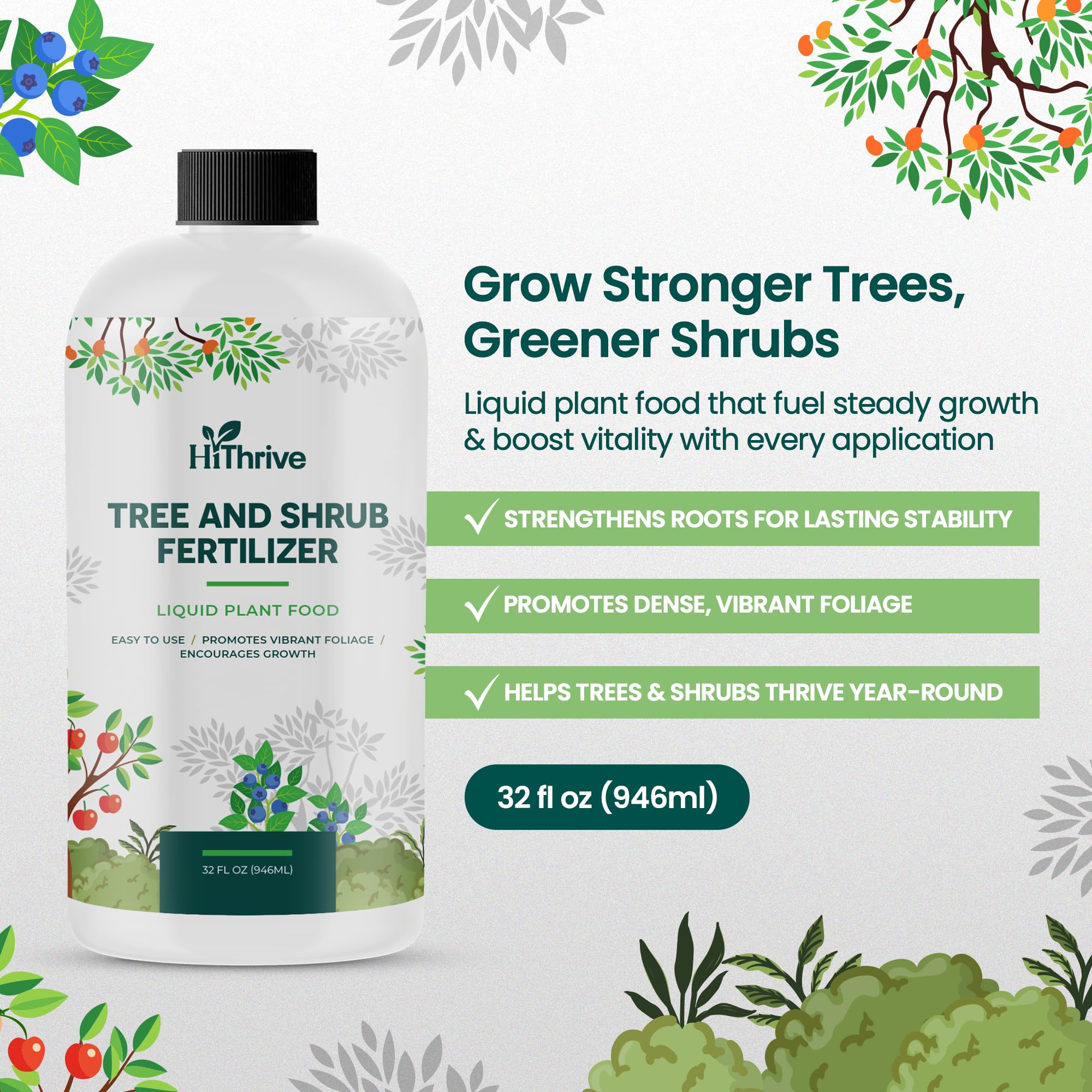 HiThrive back label with directions and clear dosing for proper application