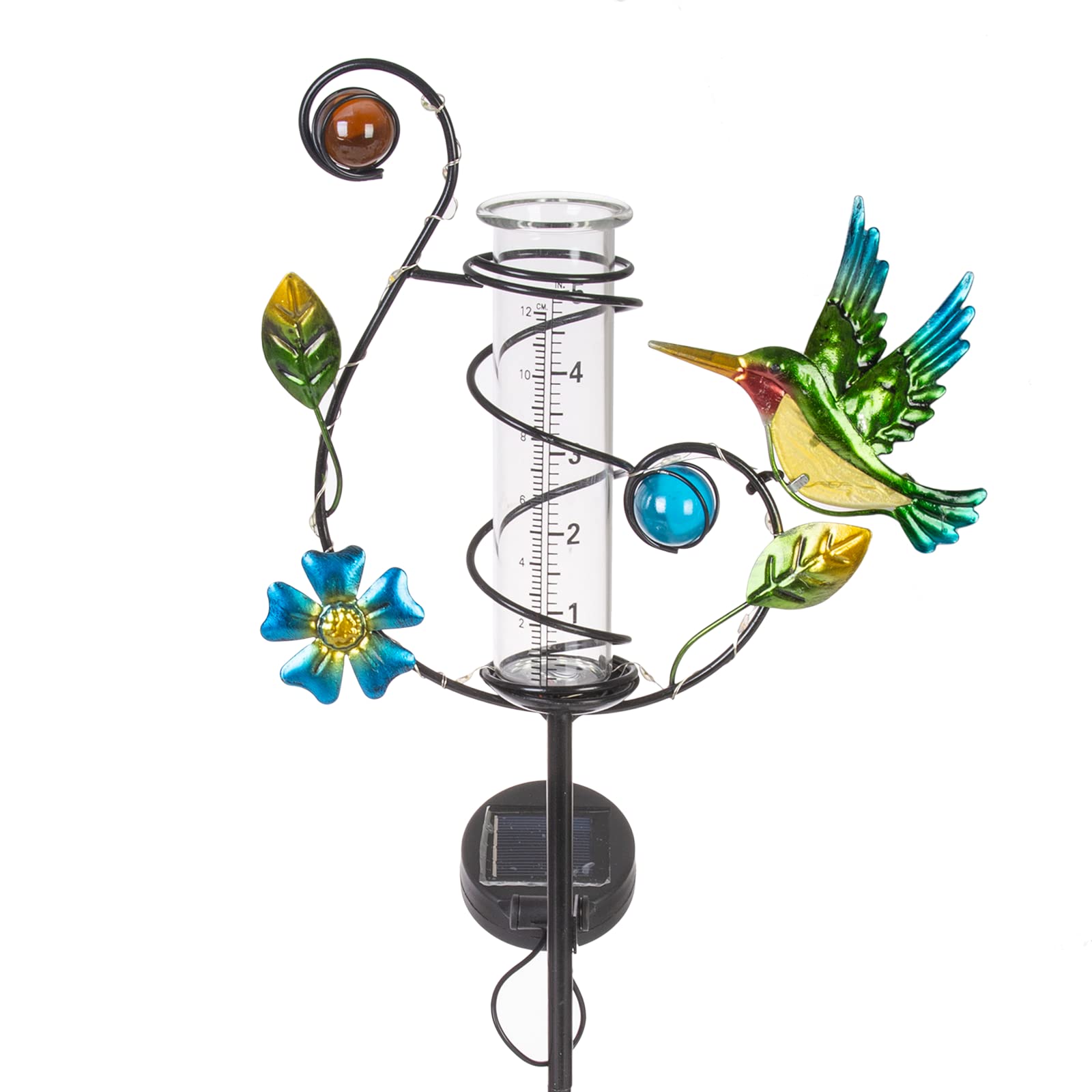 HOBYLUBY front view of decorative stake showing hummingbird and flowers enhancing curb appeal