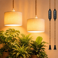 Hodilit front view of two hanging grow lights showing decor and plant benefit