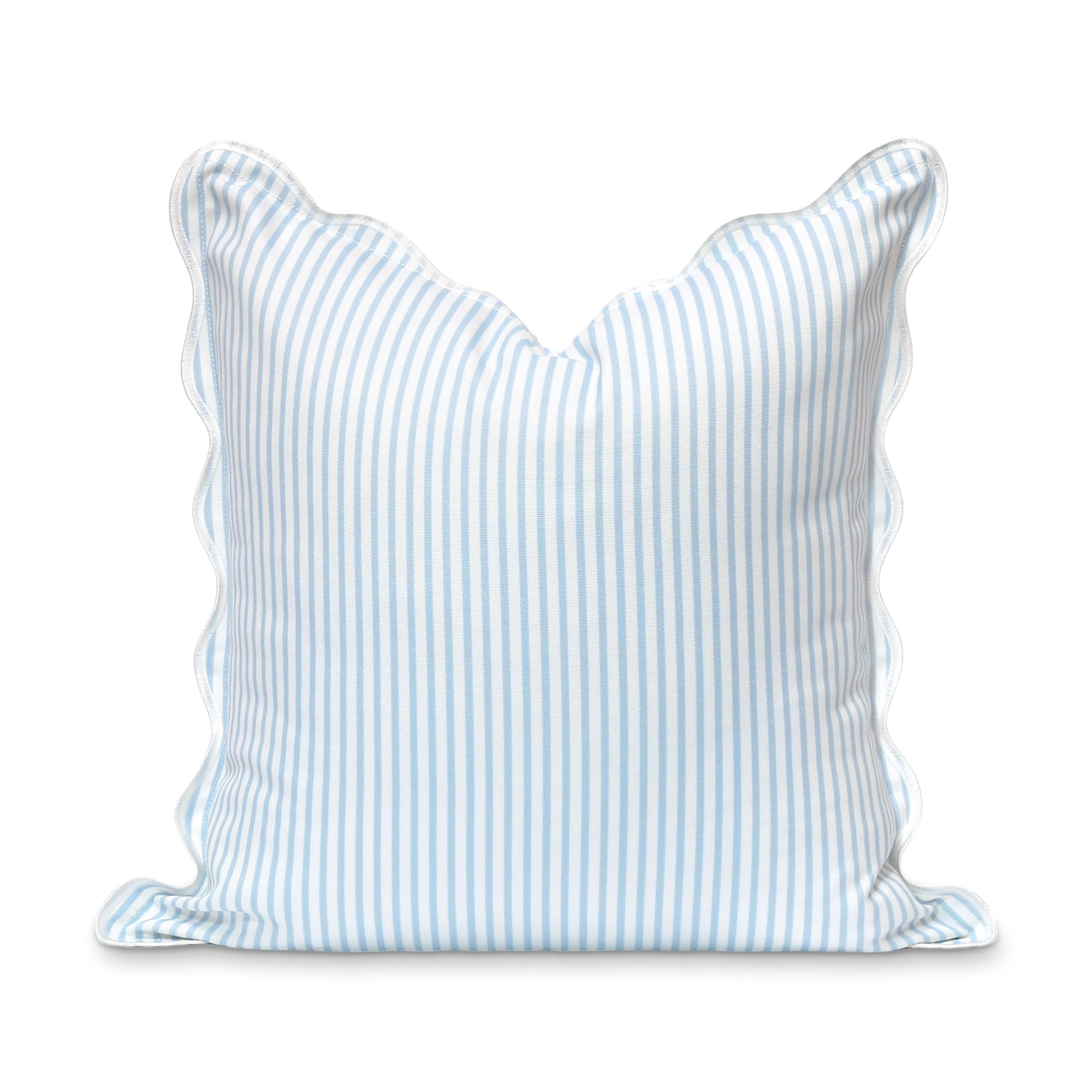 Hofdeco Premium front view showing baby blue stripes and scalloped edge for coastal style