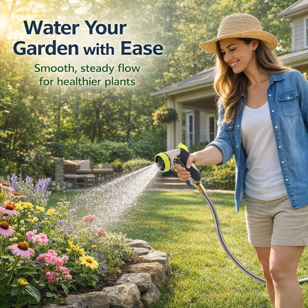 Holldoor 15 ft hose next to a ruler showing compact length and scale