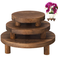 Homaisson front view of all three wood stands showcasing vintage style and stability