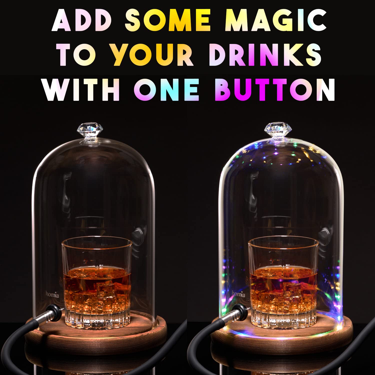 homia circular LED lights illuminated creating dramatic cocktail presentation