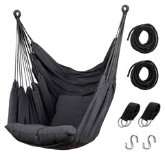 Hommtina front view dark gray hammock chair showing inviting seat and boho style