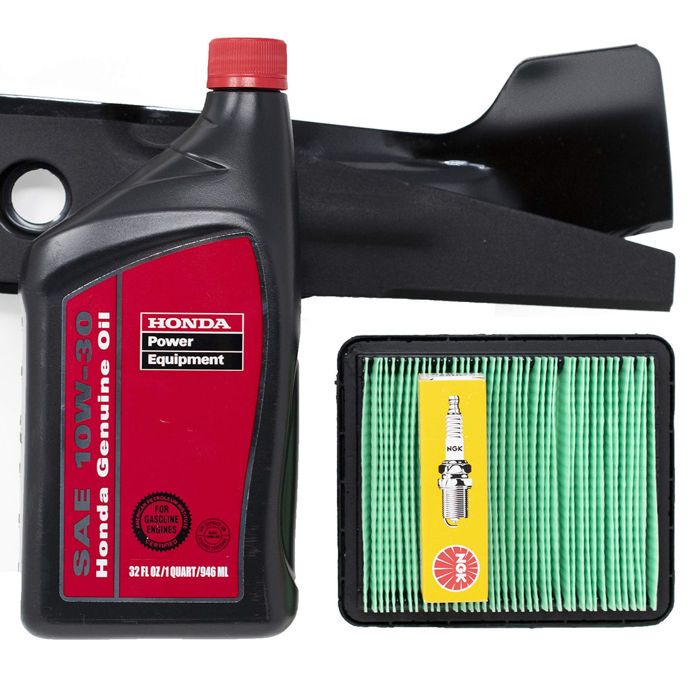 Honda HRX217 tune-up kit front packaging showing all included OEM items benefits reliable maintenance