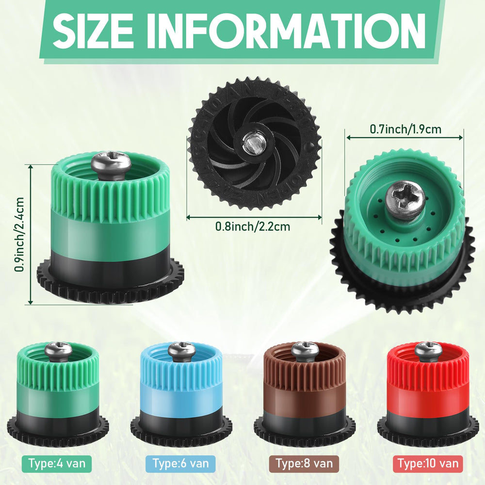 Honoson top view of color-coded nozzles displaying all four vane sizes for easy identification