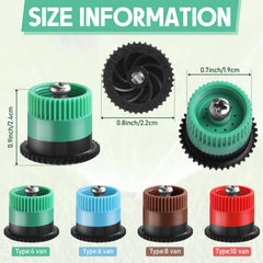 Honoson top view of color-coded nozzles displaying all four vane sizes for easy identification