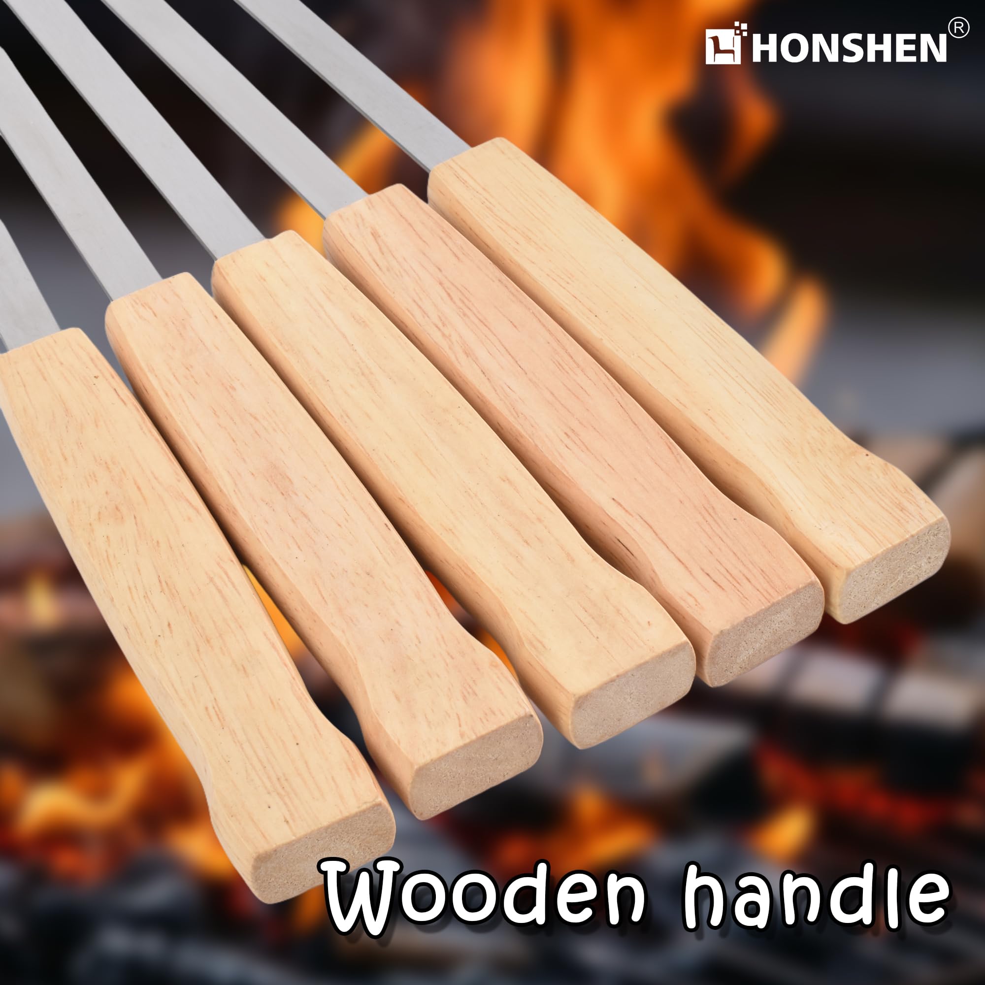 HONSHEN full-length skewer laid flat demonstrating 17-inch reach