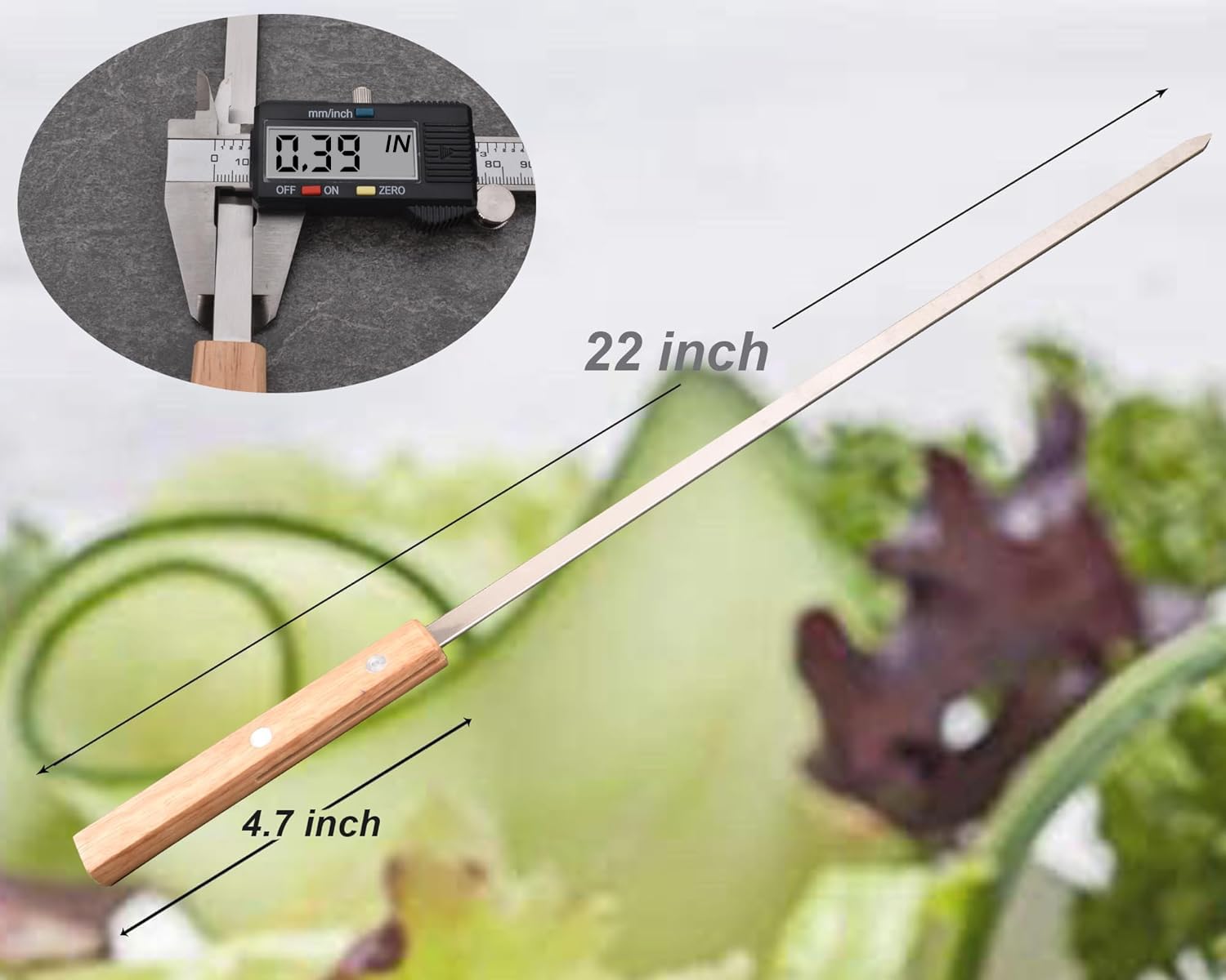 HONSHEN skewer beside a hand showing scale and safe reach