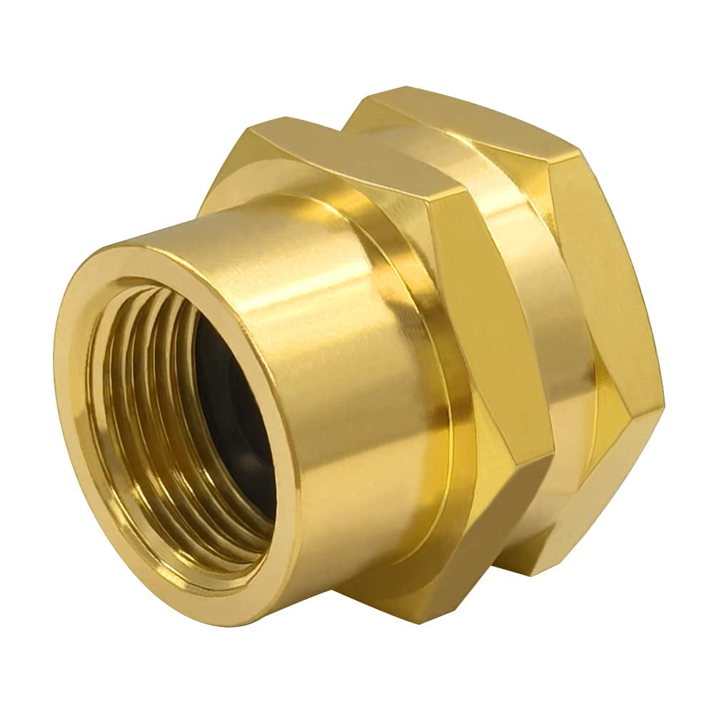Hooshing adapter installed between faucet and garden hose, simplifies outdoor connections