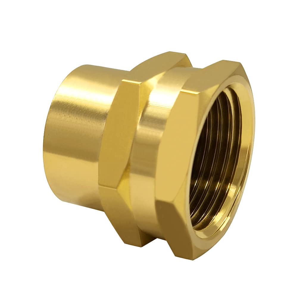 Hooshing adapter beside ruler for scale, shows compact brass dimensions for planning