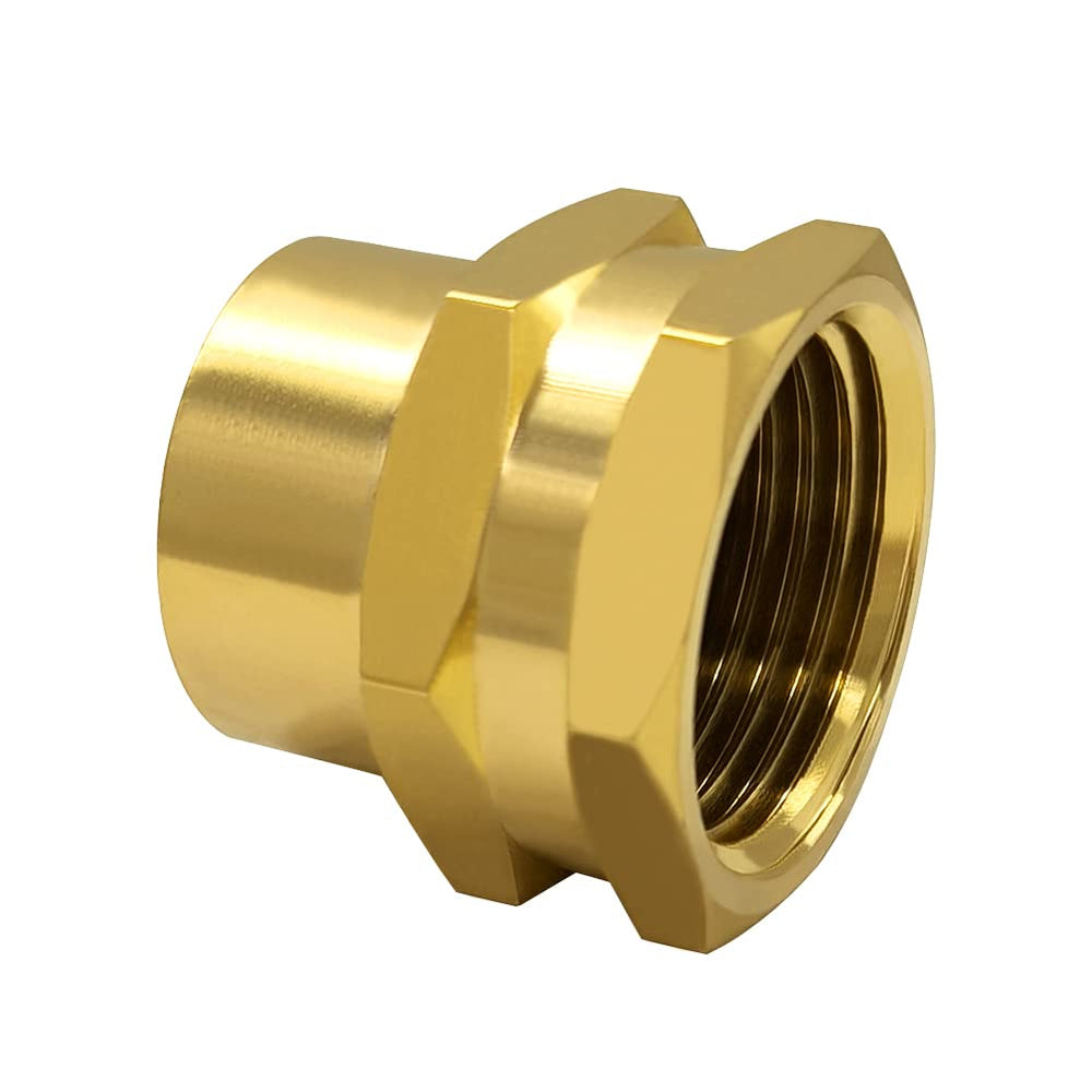 Hooshing adapter beside ruler for scale, shows compact brass dimensions for planning