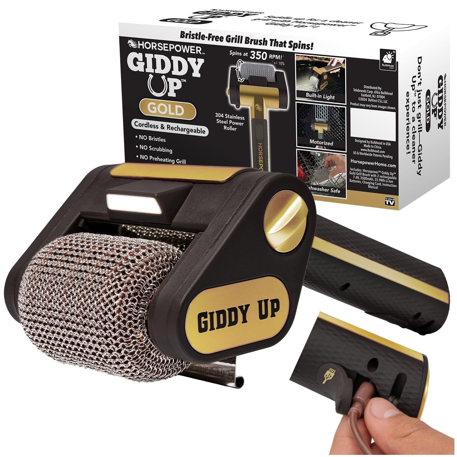 Horsepower front view of Giddy Up Gold showing compact cordless design and easy grip