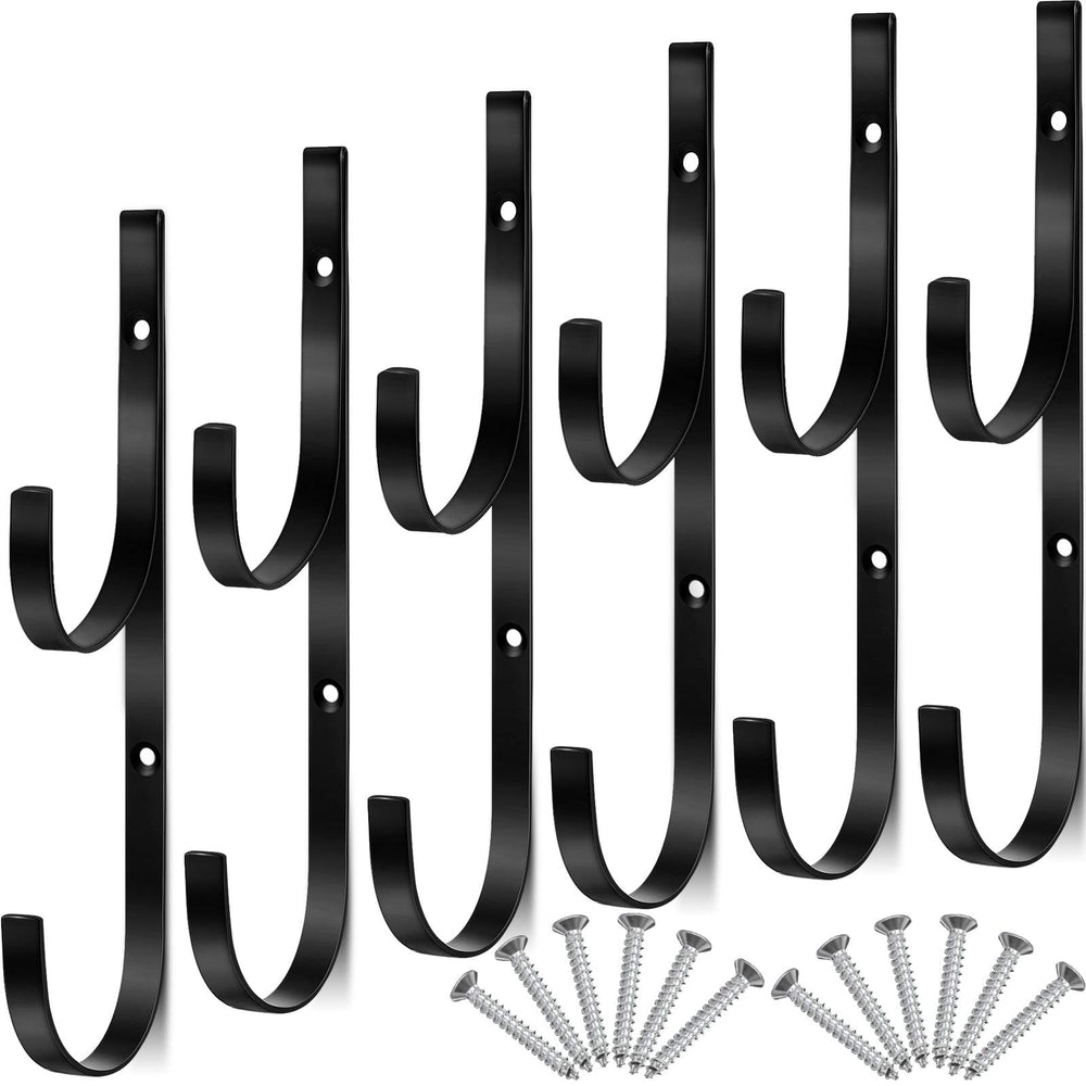 Hotop front view of six black pool pole hooks showing organized storage benefit