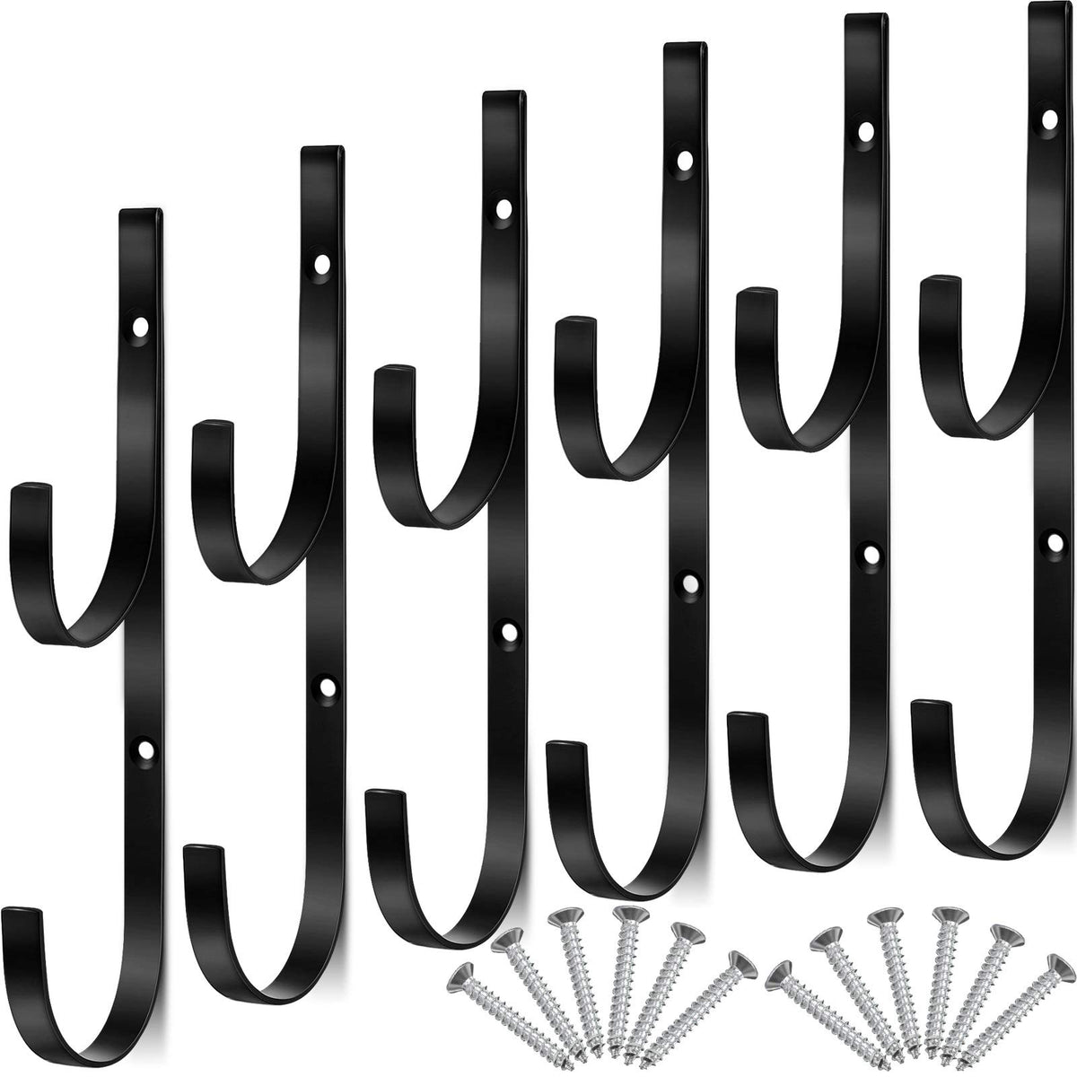 Hotop front view of six black pool pole hooks showing organized storage benefit