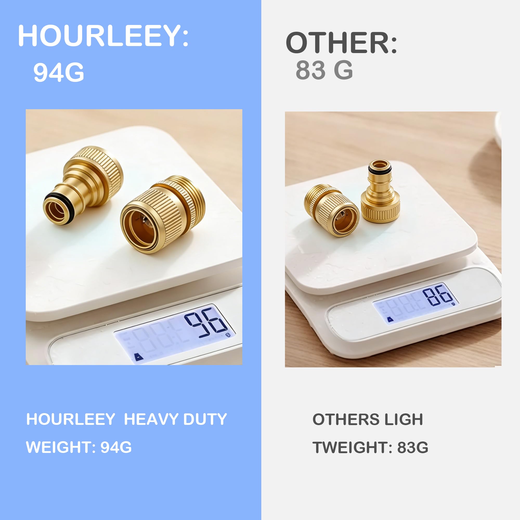 Hourleey side profile of solid brass connector demonstrating corrosion resistance benefit