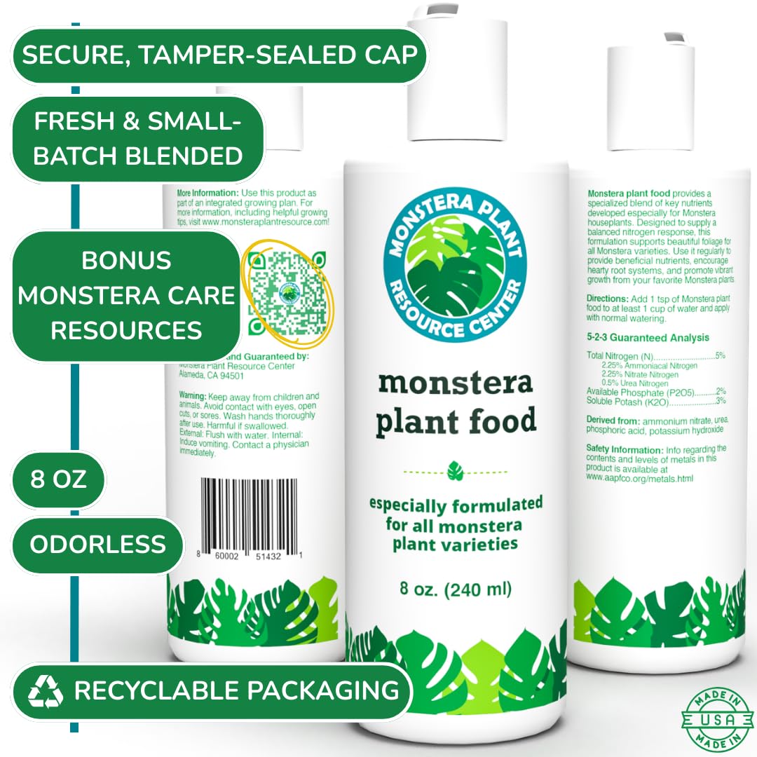 HOUSEPLANT RESOURCE CENTER bottle on a sunny windowsill with Monstera plant