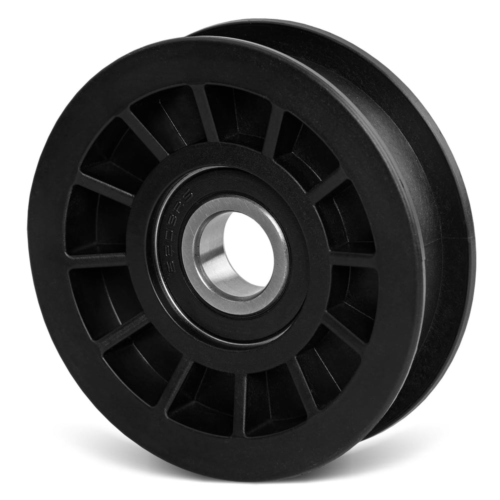 HQPASFY flat idler pulley front view showing durable finish and exact replacement fit