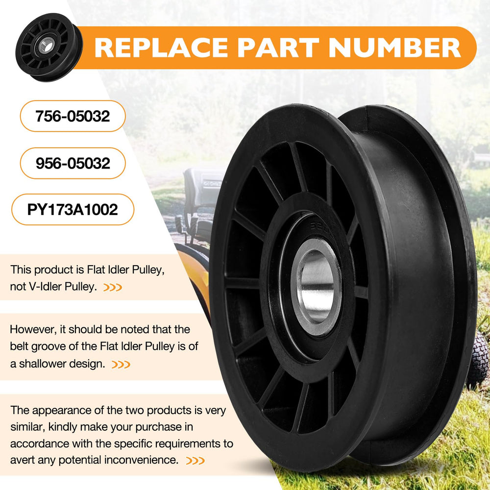 HQPASFY flat idler pulley installed on mower deck demonstrating proper belt alignment