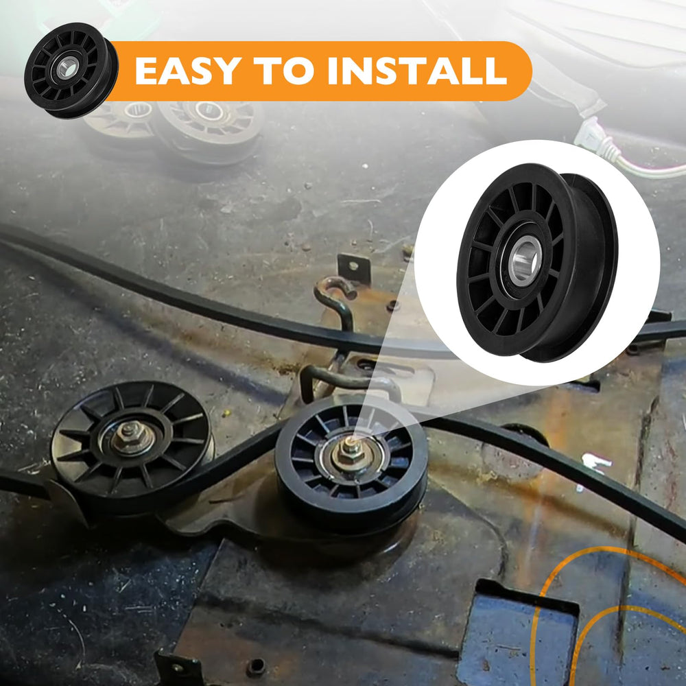 HQPASFY flat idler pulley on lawn tractor illustrating improved deck performance